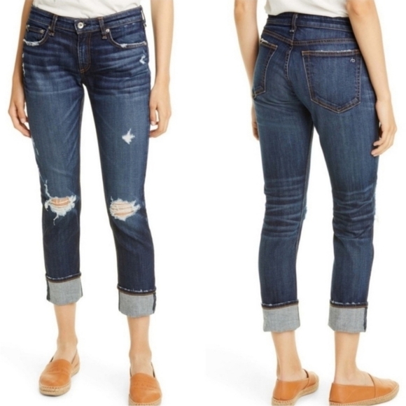Rag & Bone Dre Low Rise Slim Boyfriend Distressed Destructed Jean in Harper Wash - Picture 2 of 16